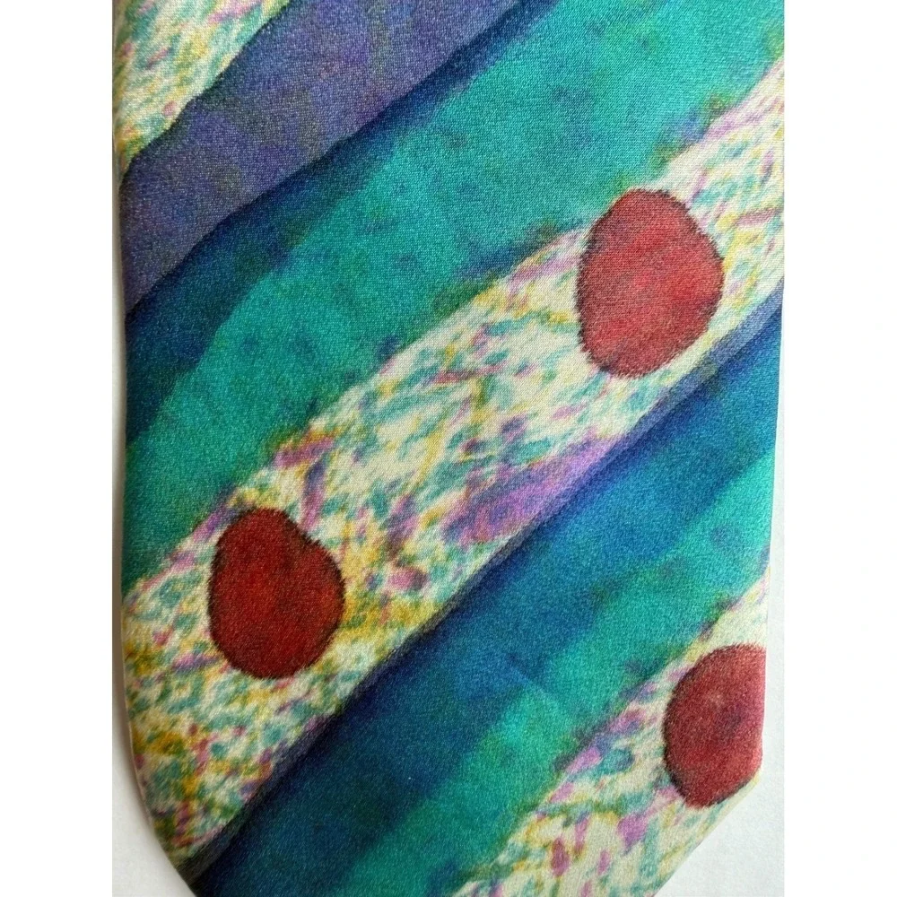 Randall Zombel Miami Hand Painted Silk Tie Abstract Striped Polka Dot Multicolor